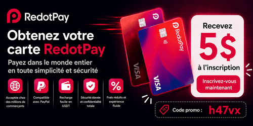 Carte RedotPay - Payez mondialement facilement et en toute sécurité - Obtenez 5$ à l'inscription
